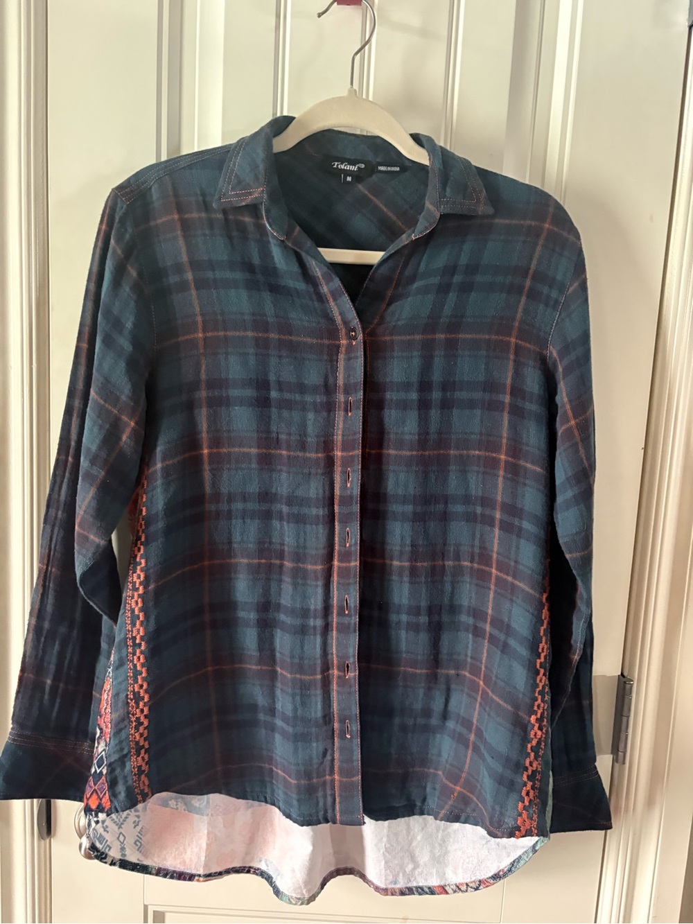 Tolani Dark Blue Plaid Shirt with Red Accent Lines